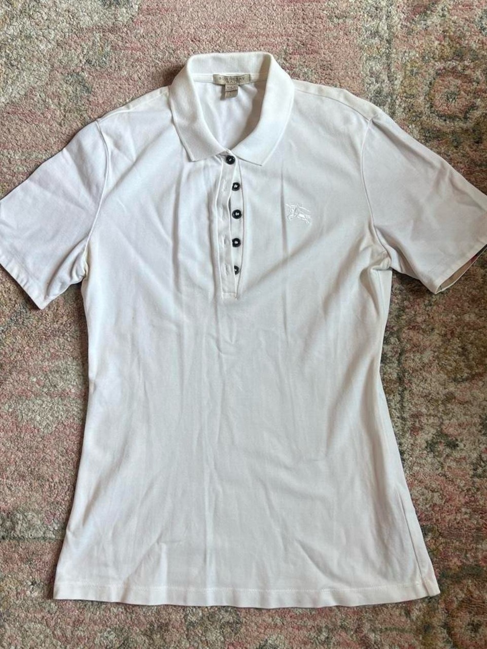 Burberry White Short-Sleeve Polo Shirt with Embroidered Logo